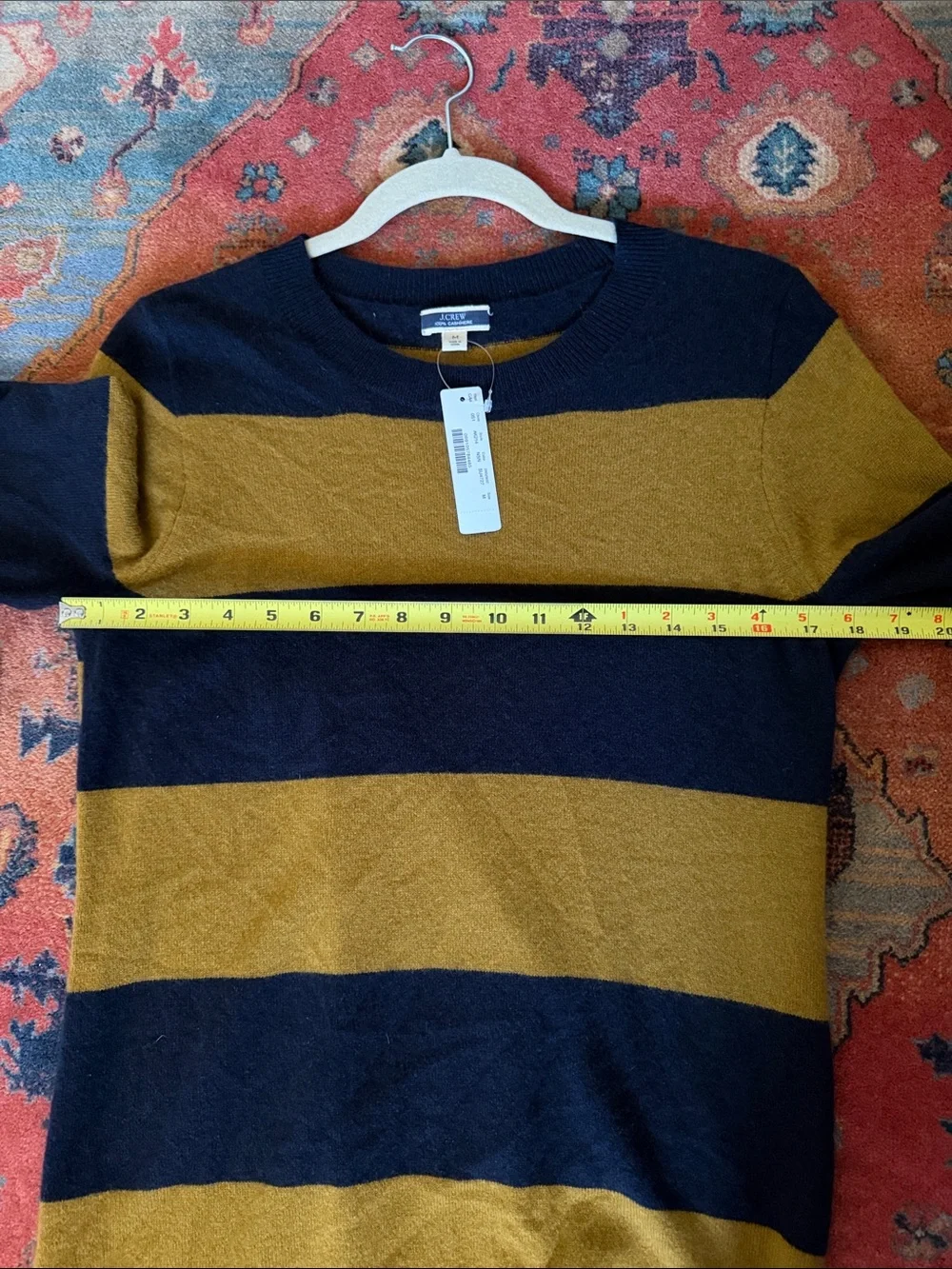 NWT | J CREW Long-Sleeve 100% Cashmere Crewneck Dress in Rugby Stripes Size M